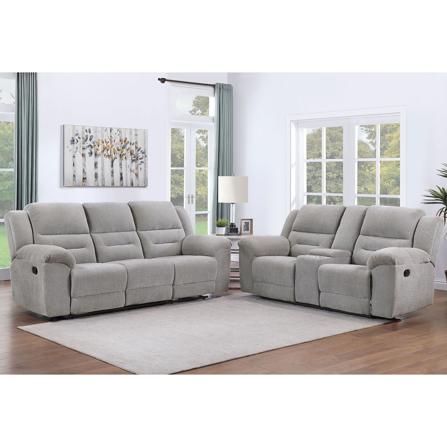 Sebring - 2 Piece Upholstered Reclining Sofa Set With Manual Recline - Gray