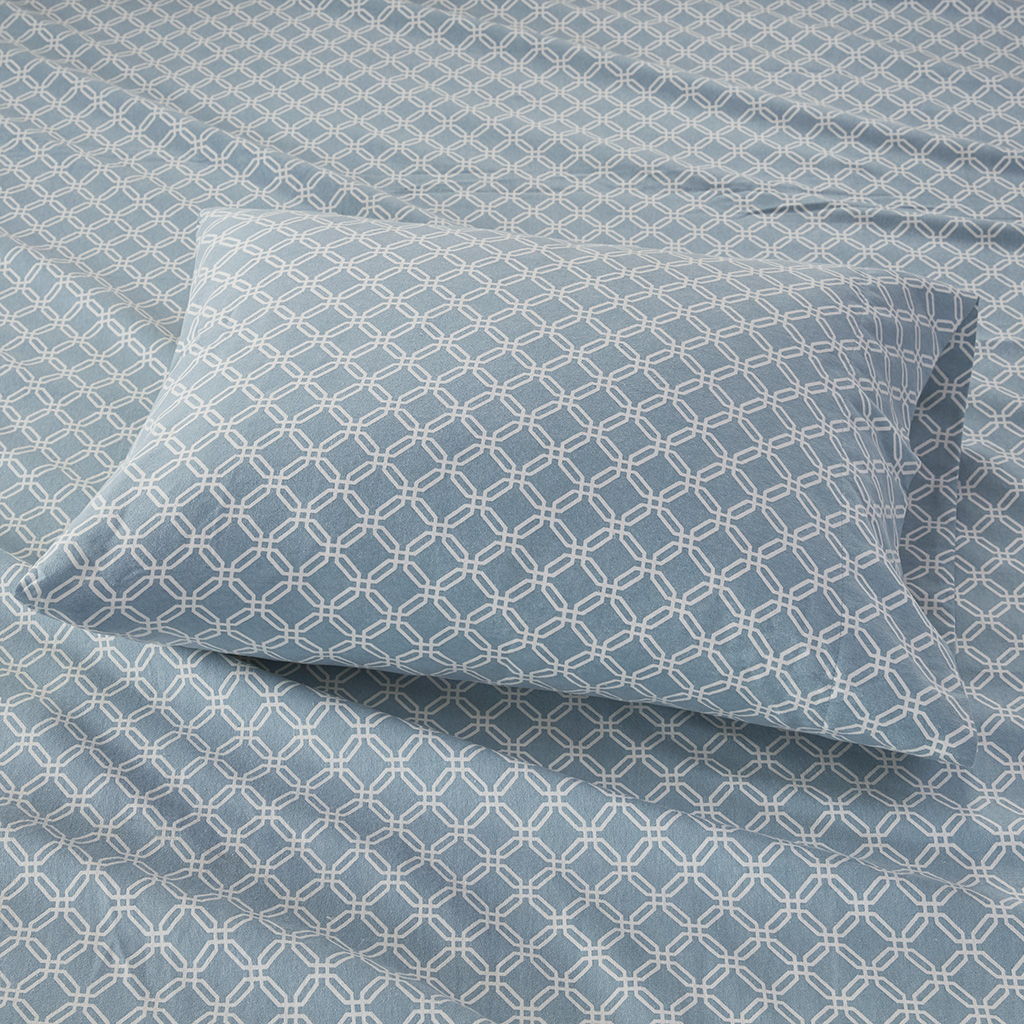 Cozy Flannel - Twin Printed Sheet Set - Blue Geo