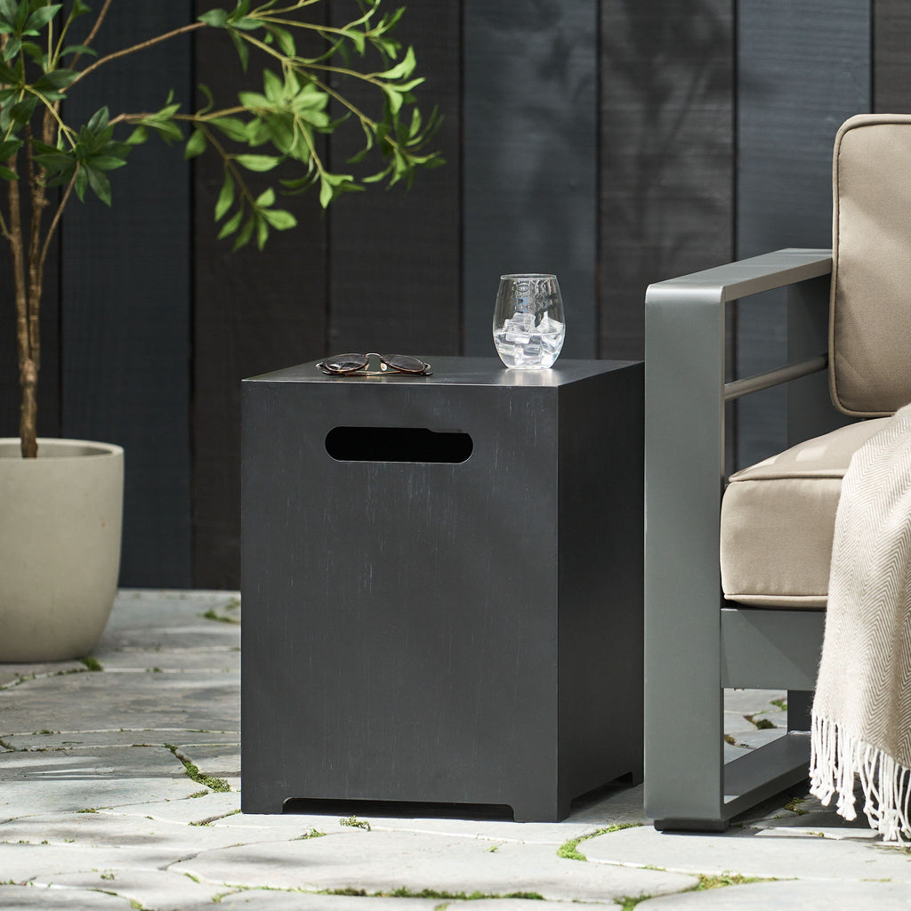 Outdoor Iron Propane Tank Cover Table For Fire Pit, Multi Functional Gas Tank Storage - Dark Gray