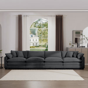 Modern Upholstered 4 Seater Corduroy Fabric Sofa With Arm And Throw Pillows - Gray