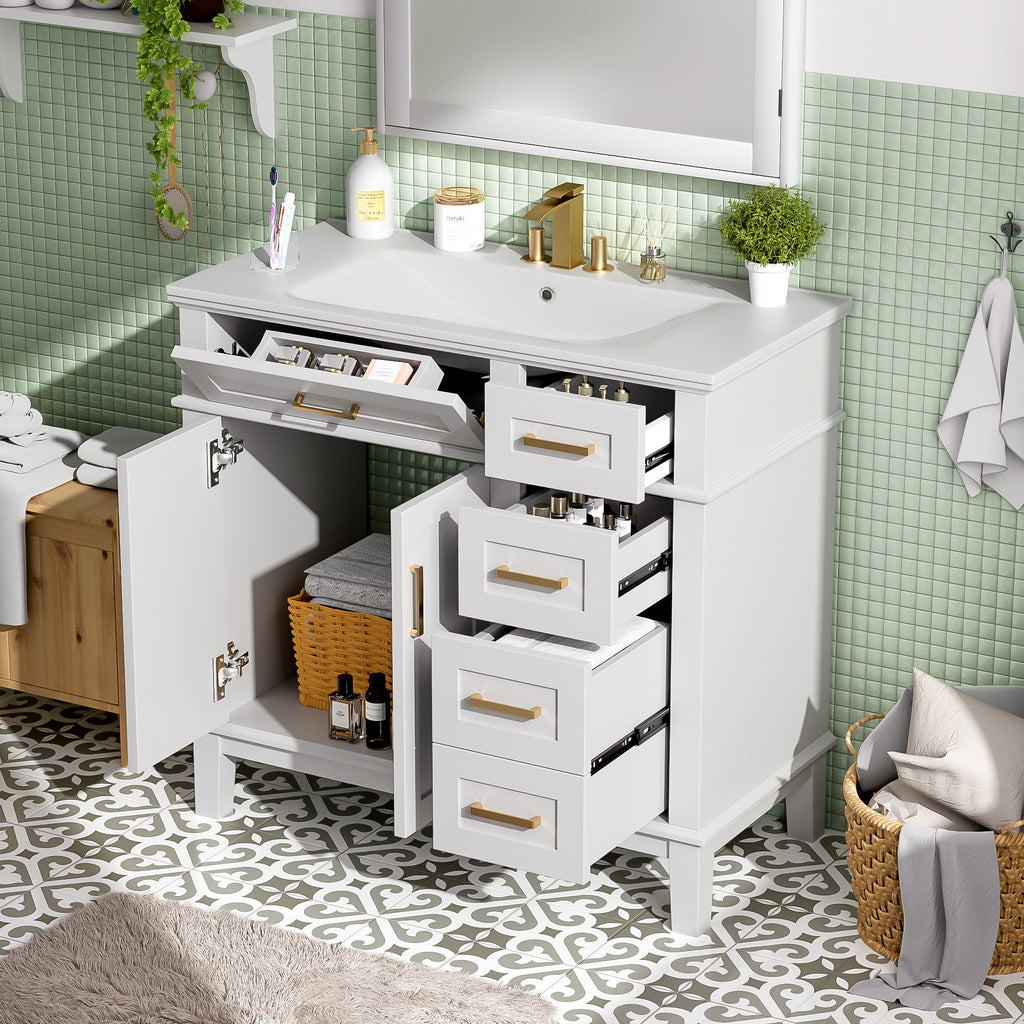 Modern Bathroom Vanity With Ceramic Sink, Soft Close Storage Cabinet