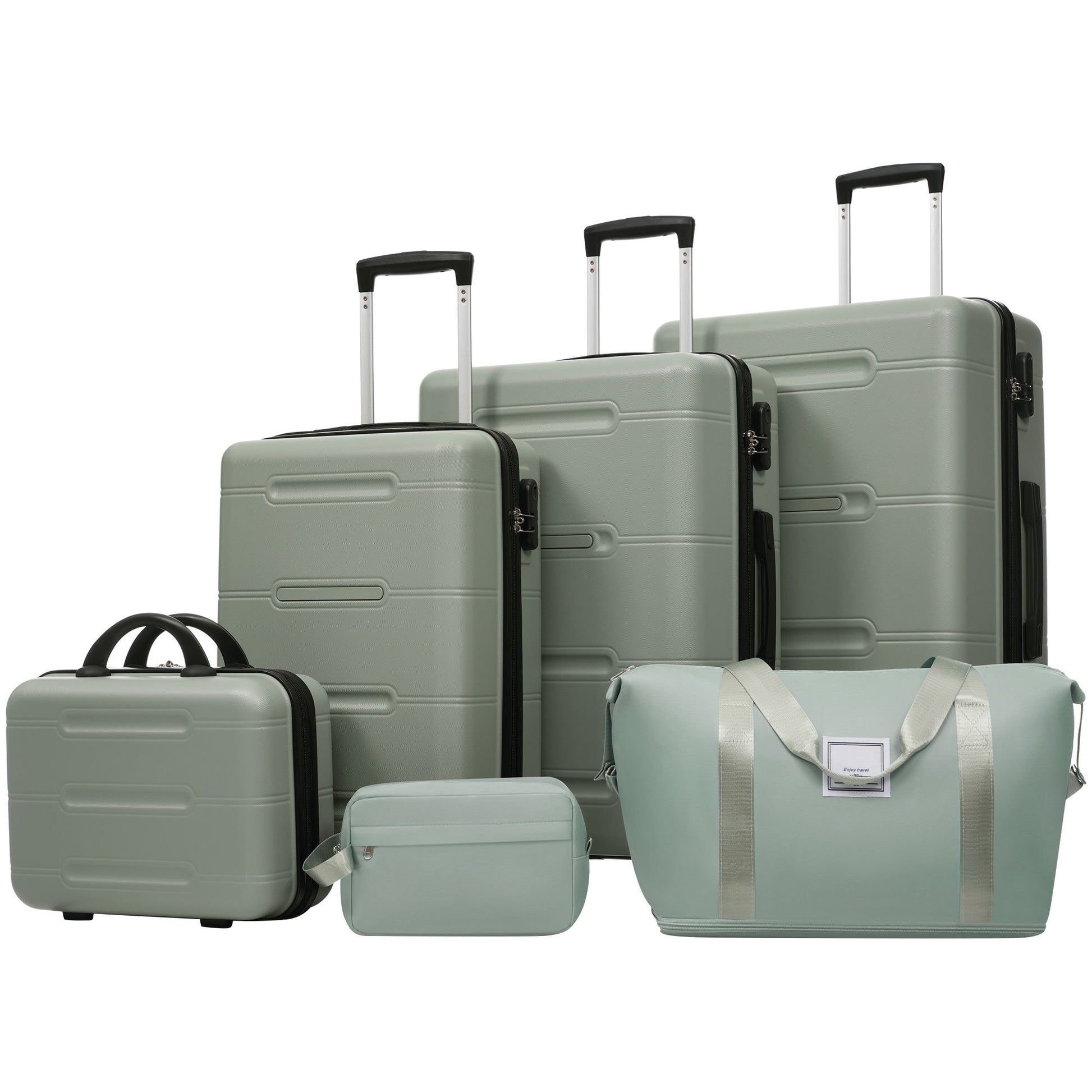 6 Piece Lightweight Hardshell Luggage Set With Double Spinner Wheels, Password Lock