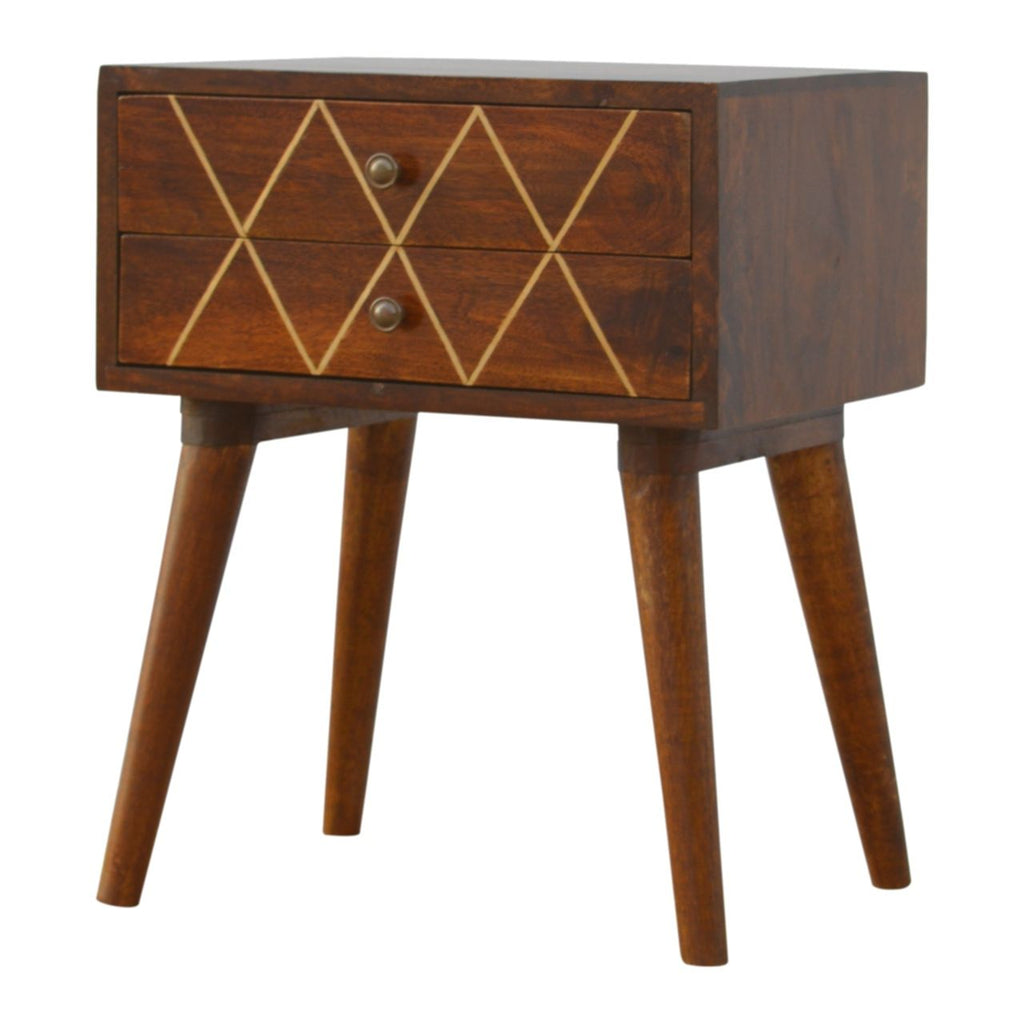 Inlay Geo Brass Bedside Table - Chestnut