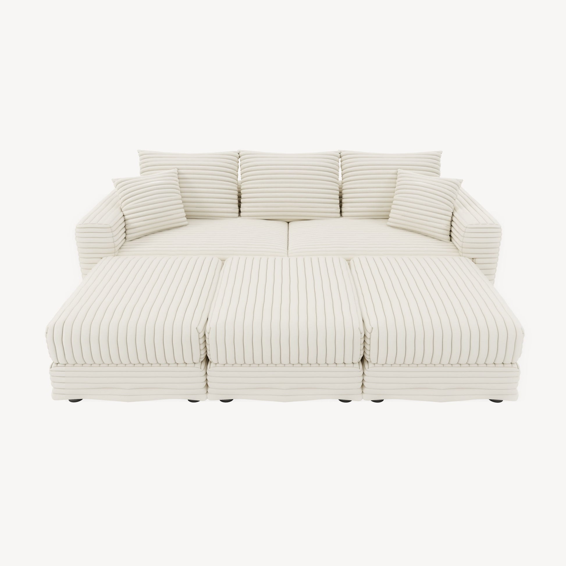 Deep Seat Convertible Sofa With Soft Pillows And Ottomans