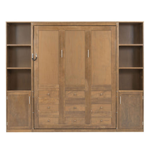 Queen Size Murphy Bed With Storage Shelves And Cabinets - Wood