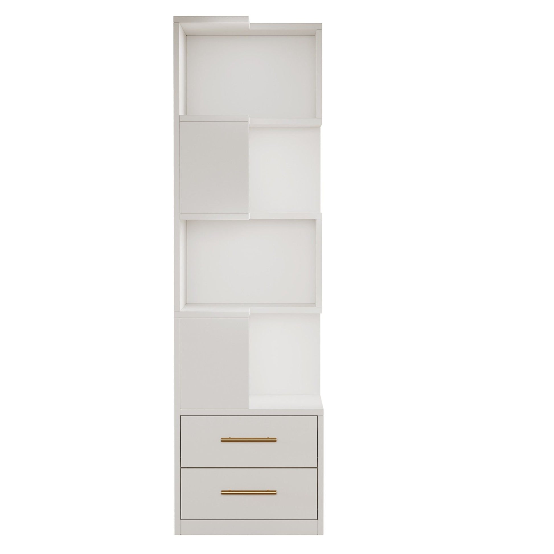 Corner Bookshelf With 2 Drawers, 5 Tier Bookcase For Apartment - White