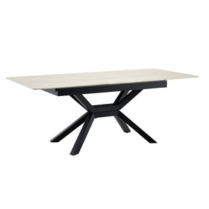Rectangular Extendable Dining Table With Geometric X Frame, Kitchen Table For Dining Room - Beige