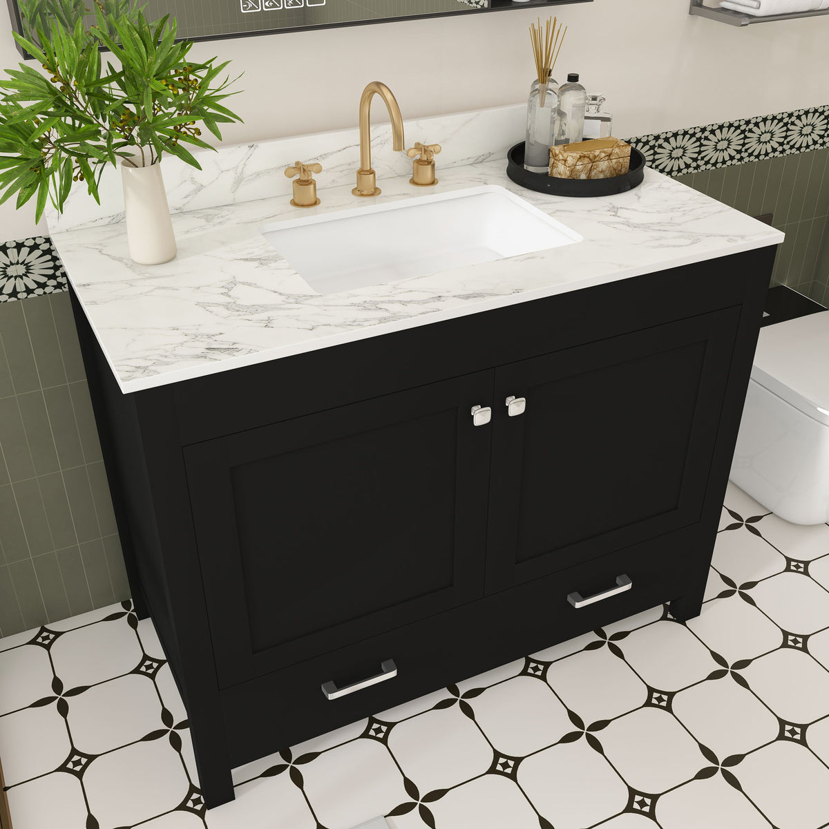 Bathroom Vanity Set, Sink And Faucet Holes Included - Black