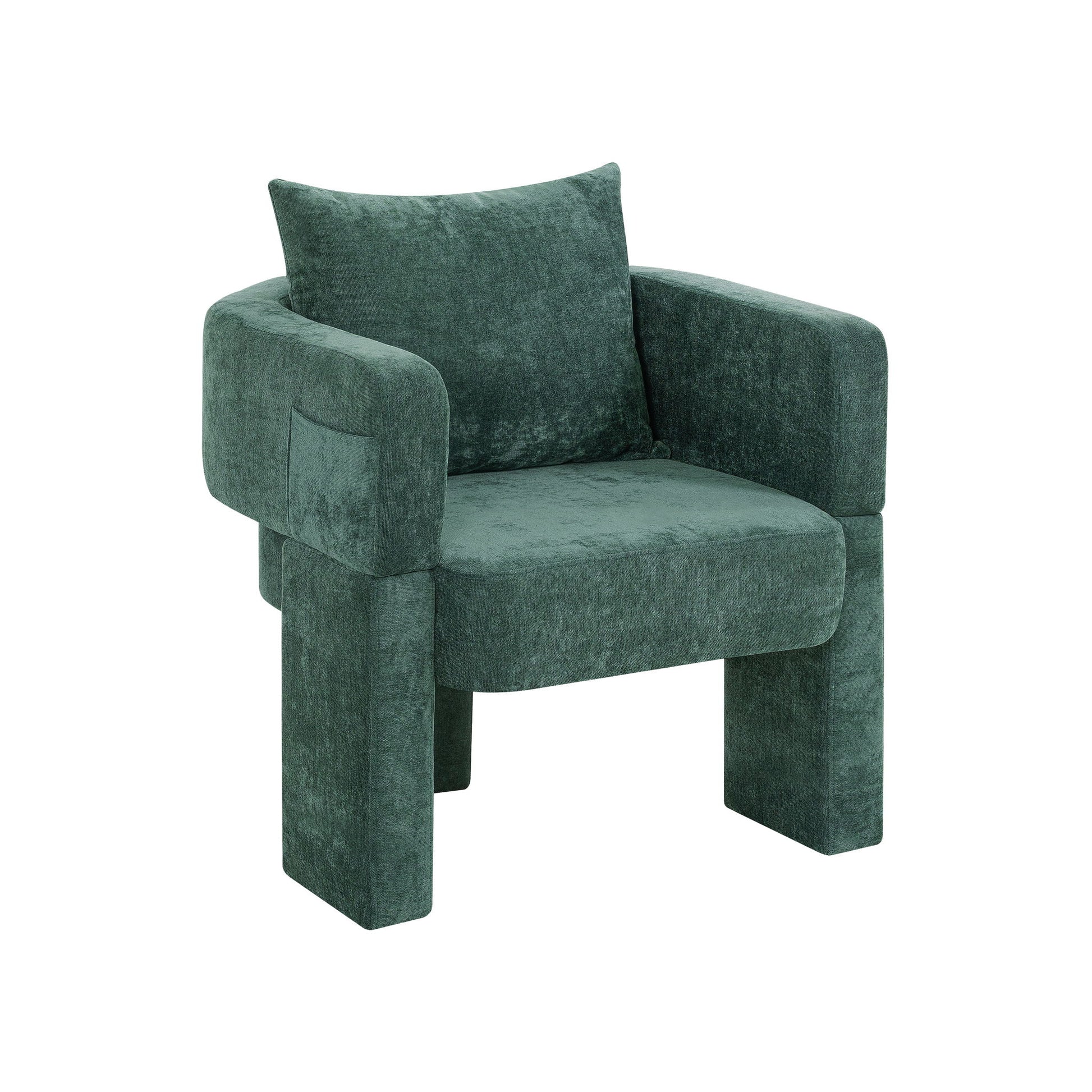Modern 3 Leg Chenille Accent Chair With Ergonomic Arms & Removable Pillow