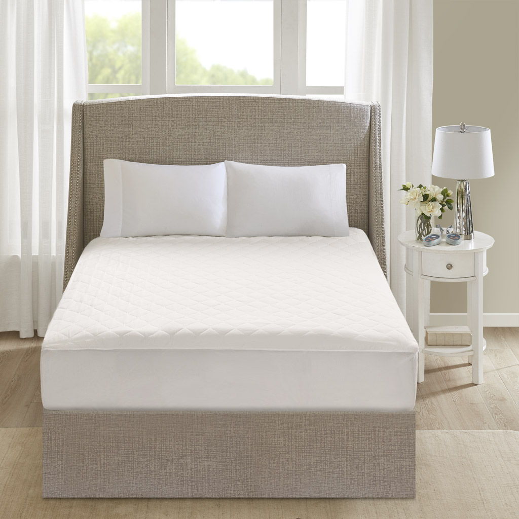 Cotton - Deep Pocket Heated Mattress Pad-20 Heat Settings - White