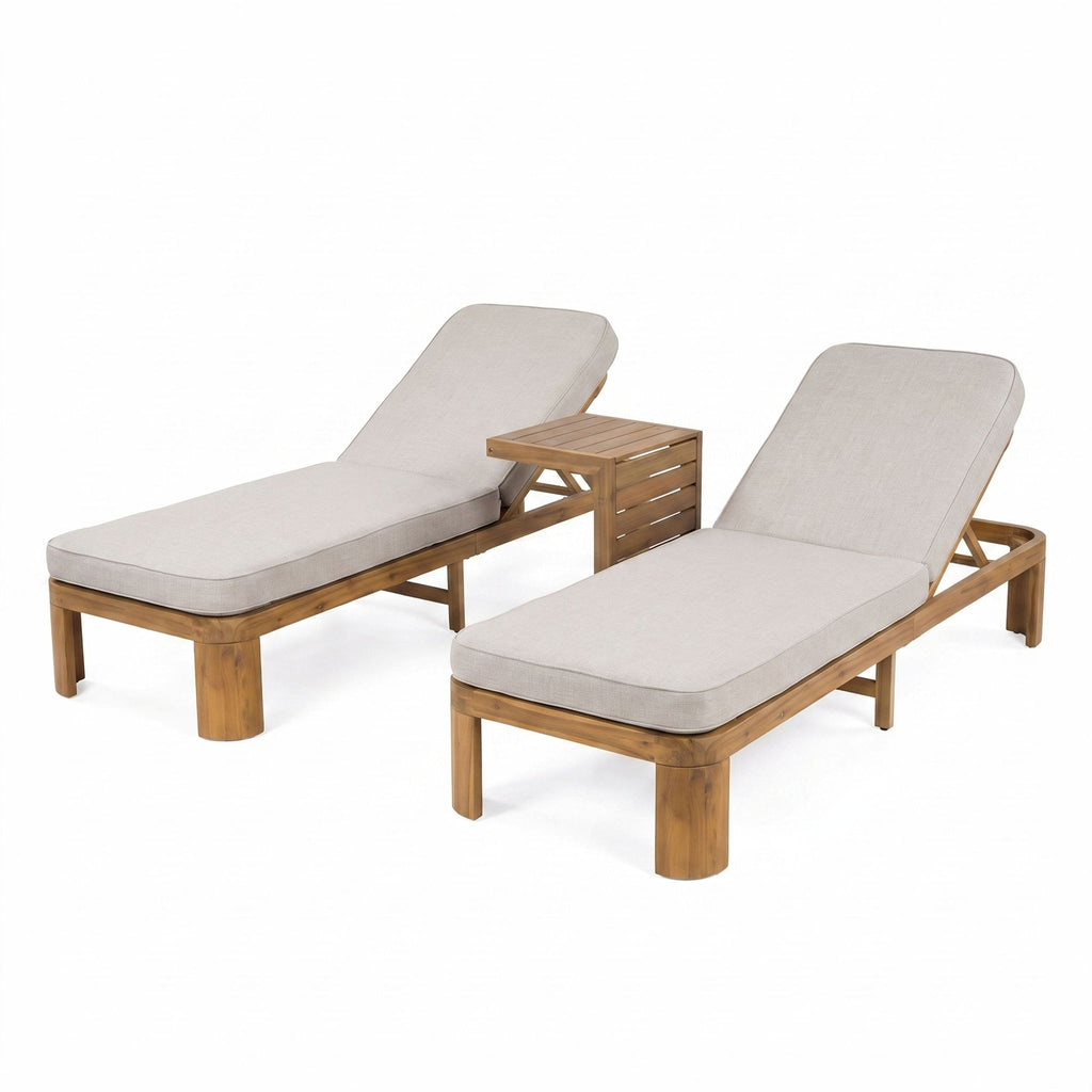 Outdoor Chaise Lounge Set With Side Table, 5 Position Adjustable Patio Recliner