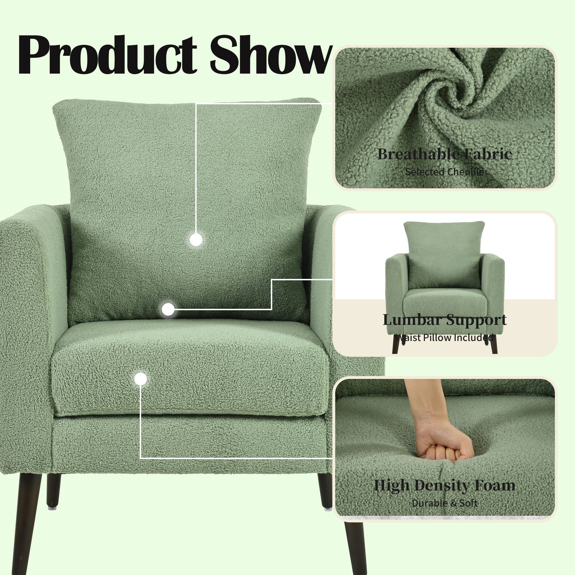 Modern Accent Upholstered Armchair With Pillow