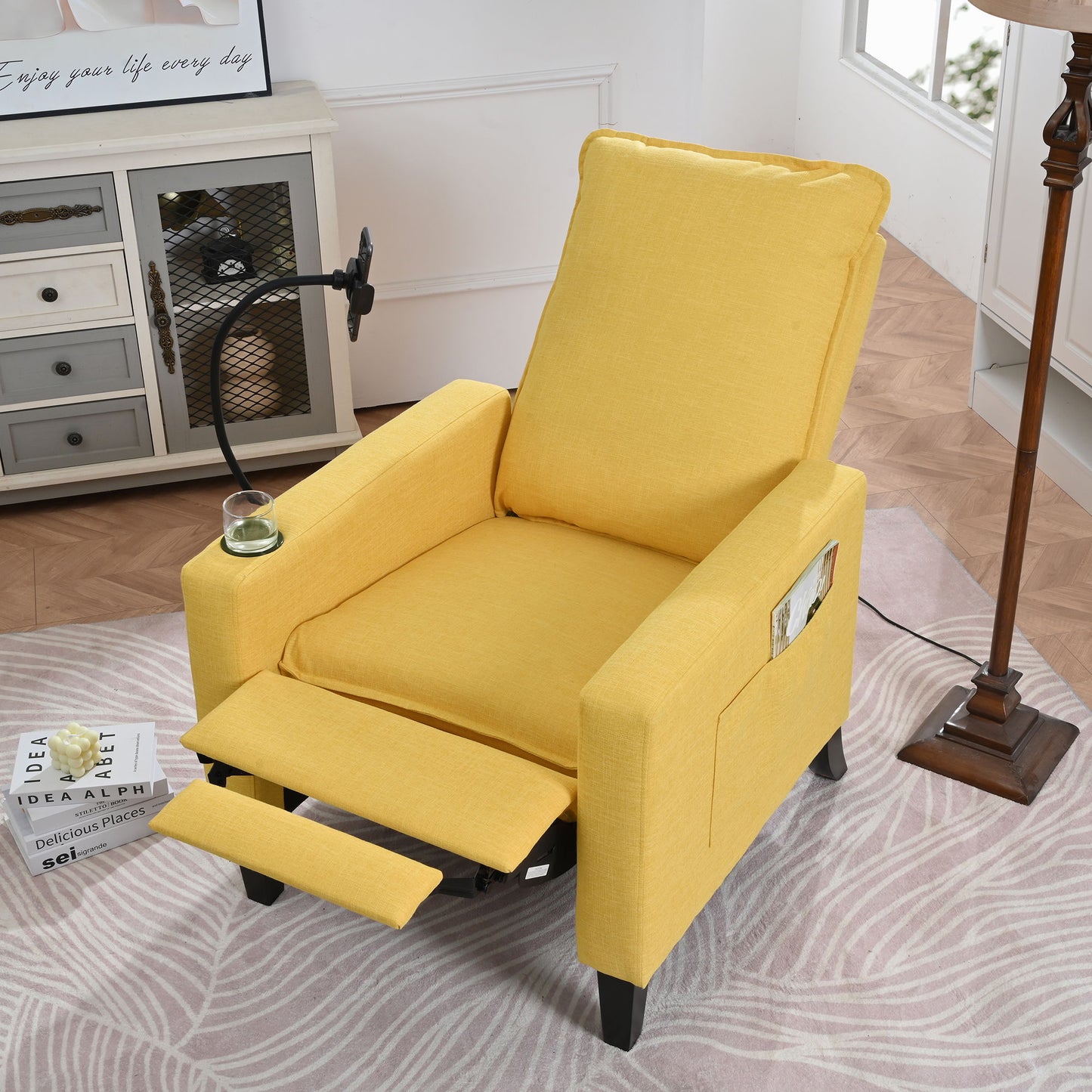 Recliner Chairs For Adults, Adjustable Recliner Sofa With Mobile Phone Holder & Cup Holder, Modern Reclining Chairs Fabric Push Back Recliner Chairs For Living Room, Bedroom