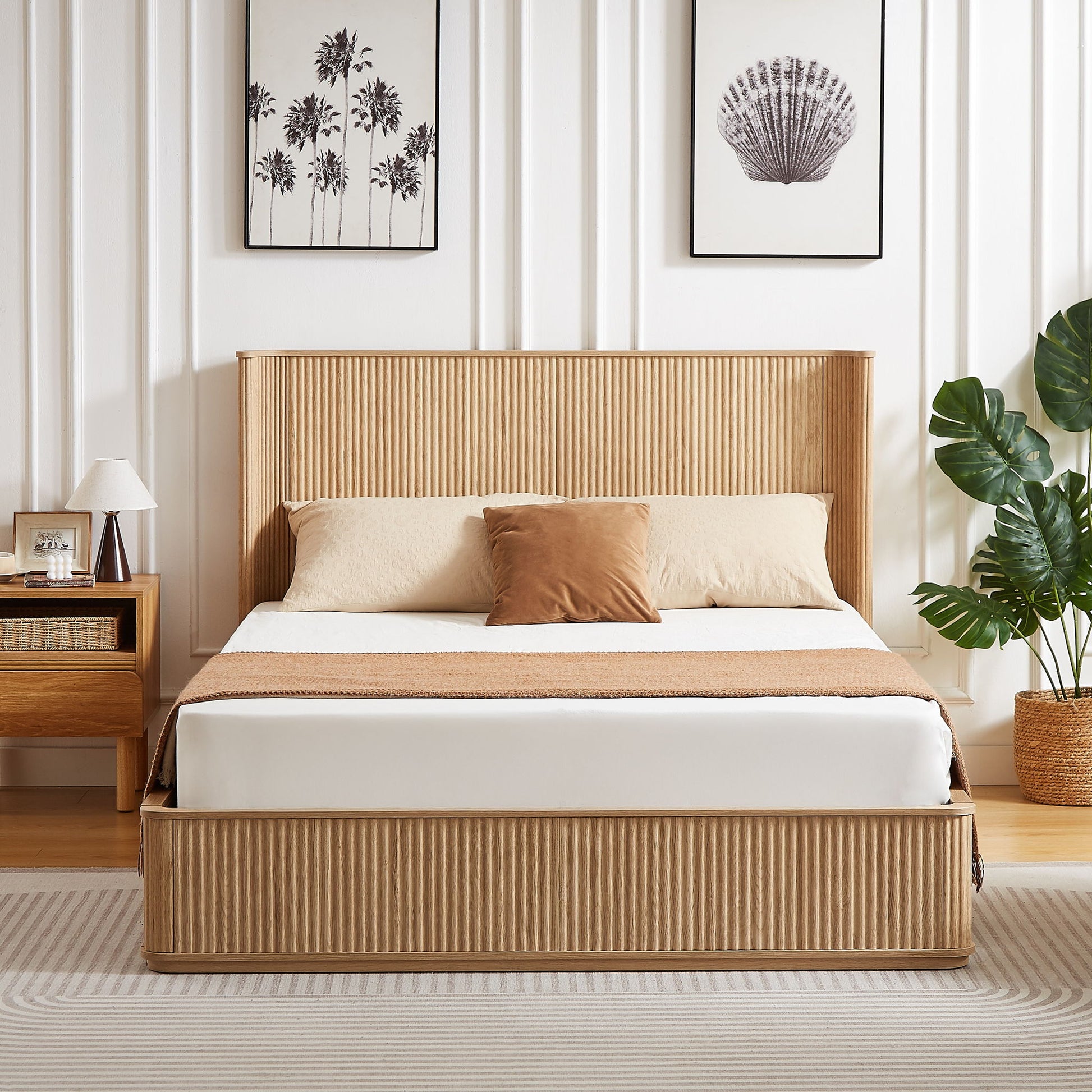Wave Pattern Headboard Platform Bed Frame