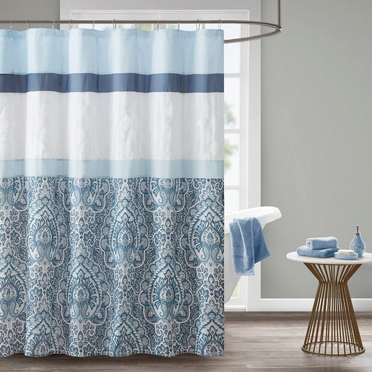 Shawnee - Printed And Embroidered Shower Curtain - Blue