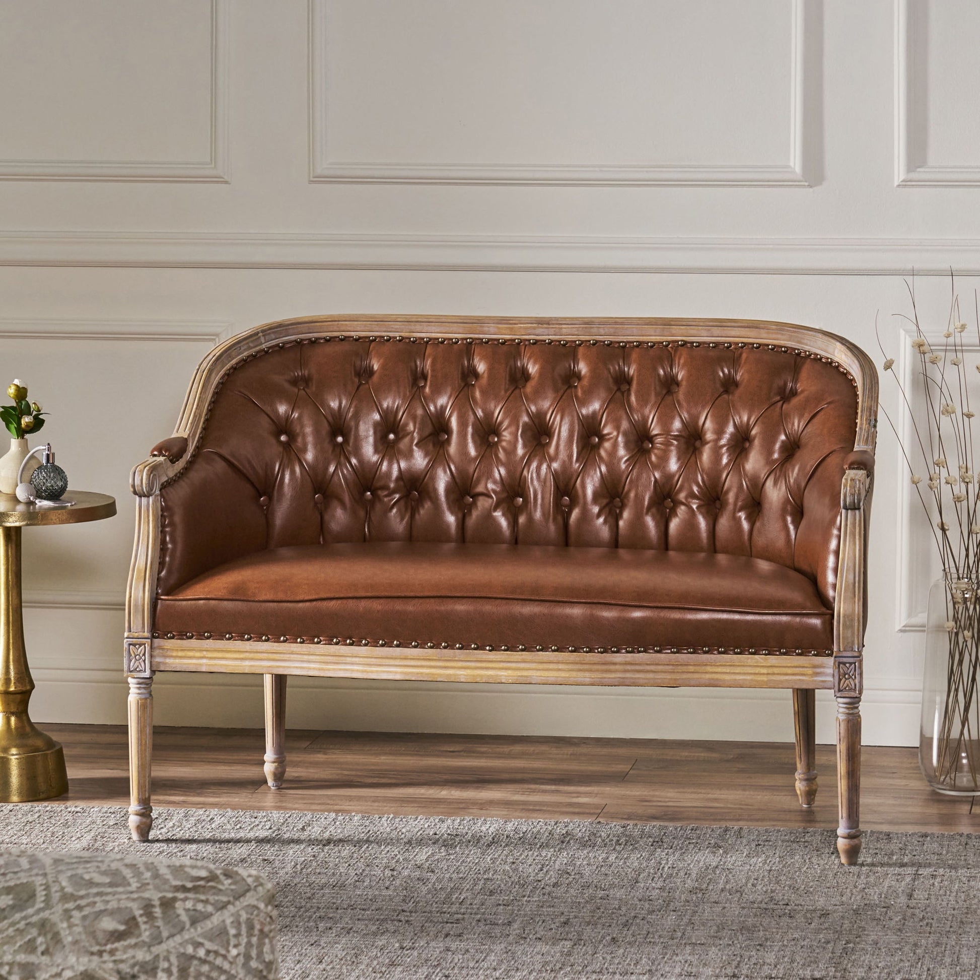French Country Chesterfield Style Tufted Loveseat