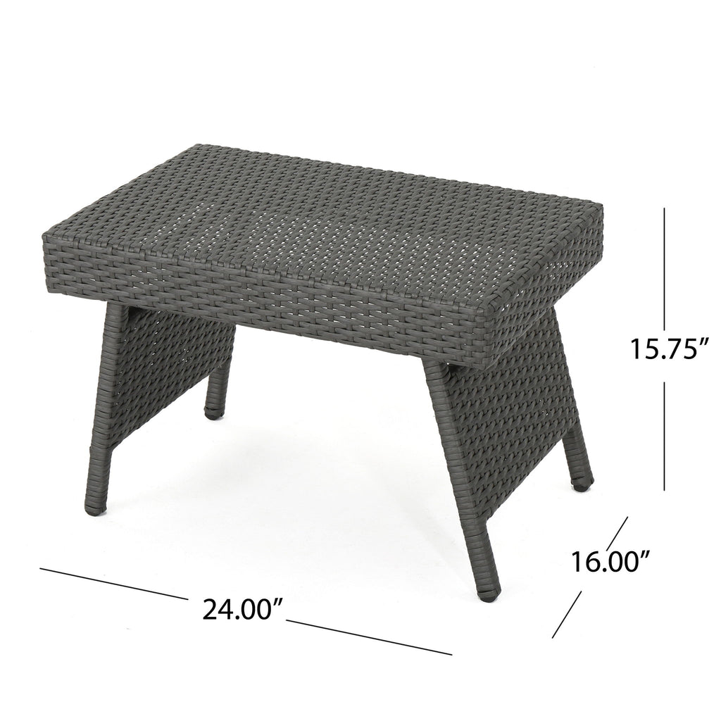 Outdoor Wicker Table With Rectangular Tabletop - Gray