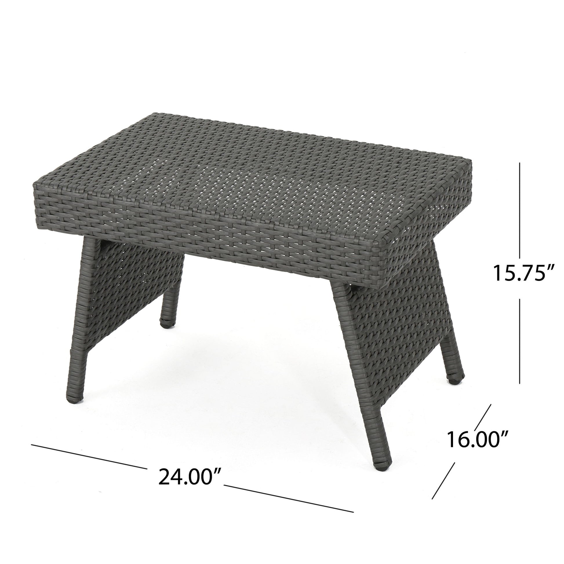 Outdoor Wicker Table With Rectangular Tabletop - Gray