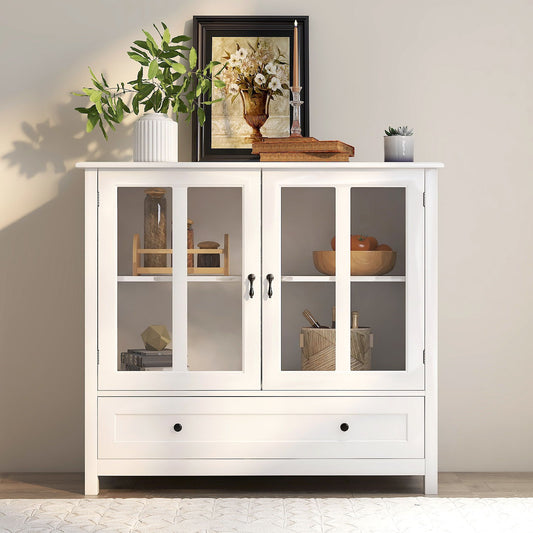 Gewnee - American Sideboard Buffet With Glass Doors - White