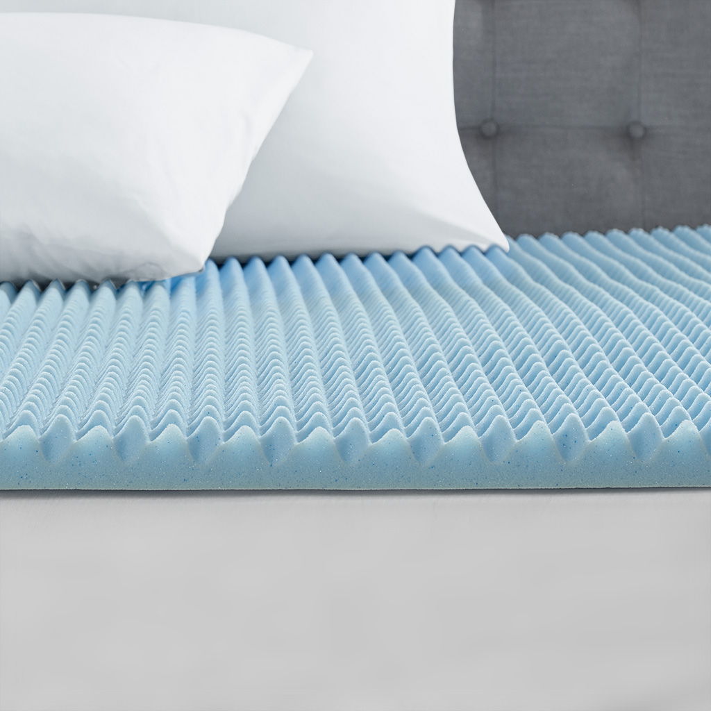 Gel Memory Foam All Season Reversible Hypoallergenic Cooling Mattress Topper - Blue