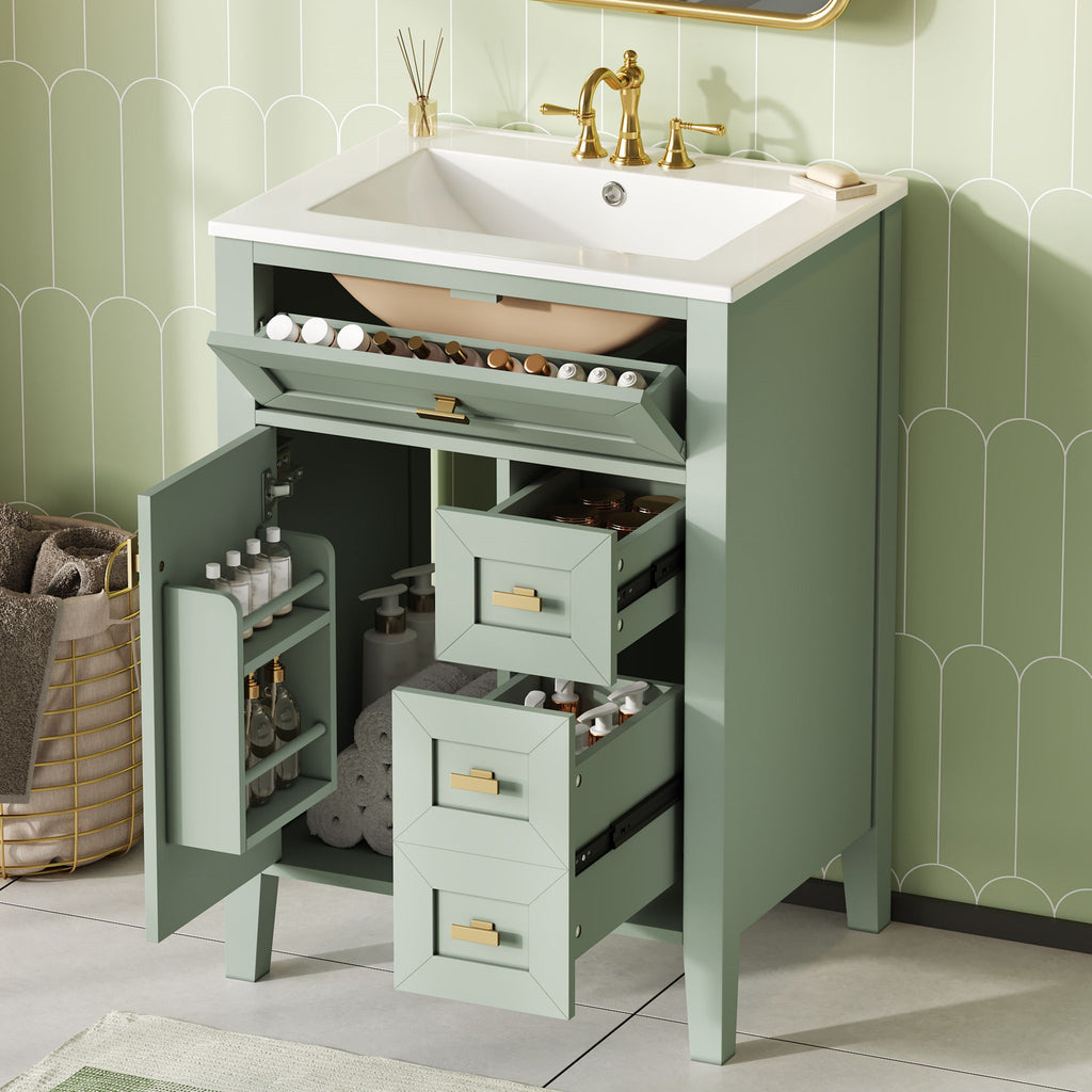 Bathroom Vanity With Sink, 3 Drawers & Cabinet With 2 Tier Door Storage Rack, Soft Close Doors & Drawers