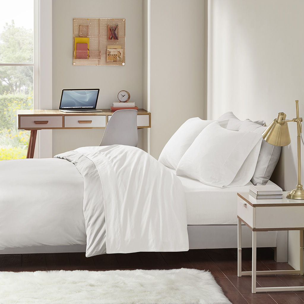 Cotton Blend Jersey Knit - Queen All Season Sheet Set - White