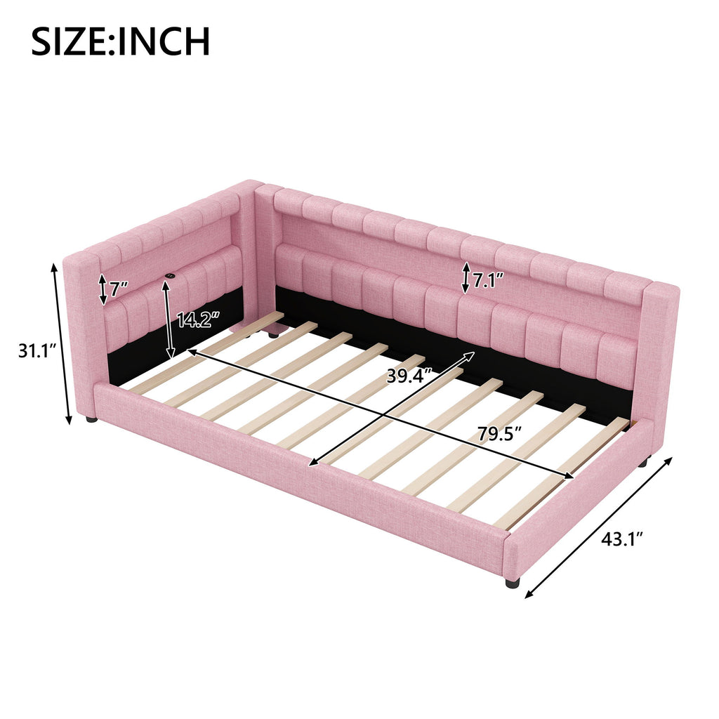 Upholstered Platform Bed With LED Belt And USB Ports