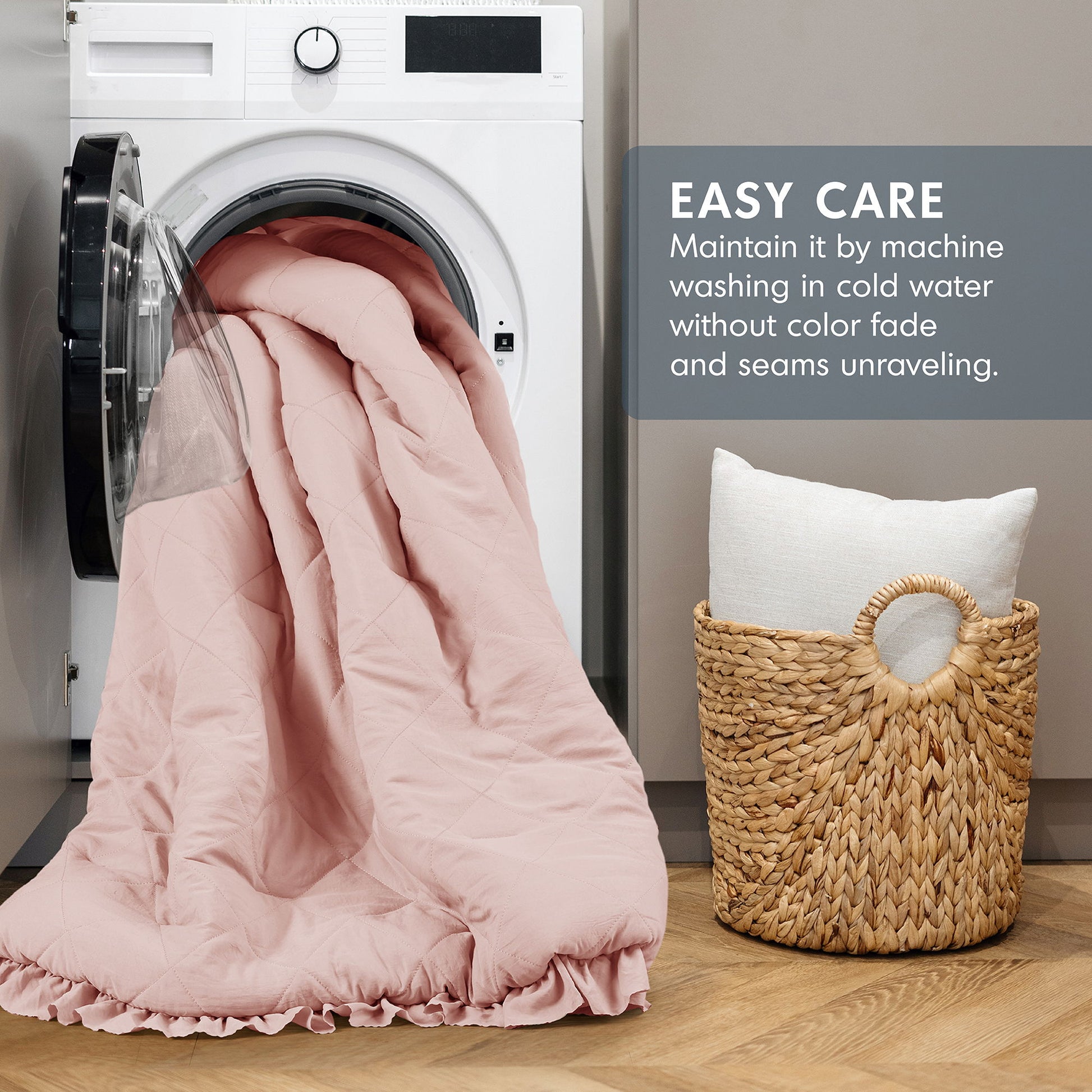 Phoebe - Full/Queen Diamond Quilted Ruffle Edge Comforter Set - Blush