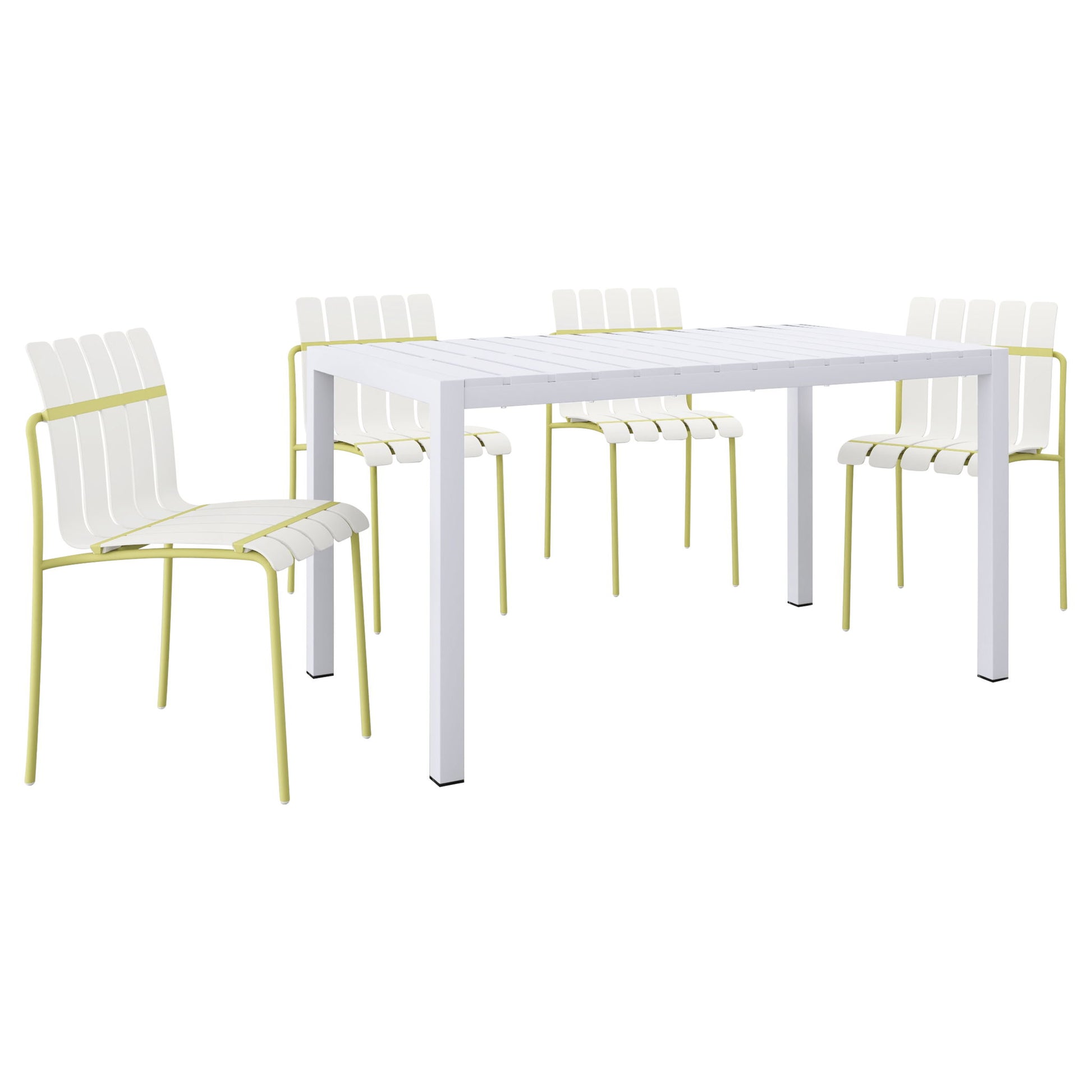 4 Piece Set Of Modern Color Block Designed Single Chairs With Long Table