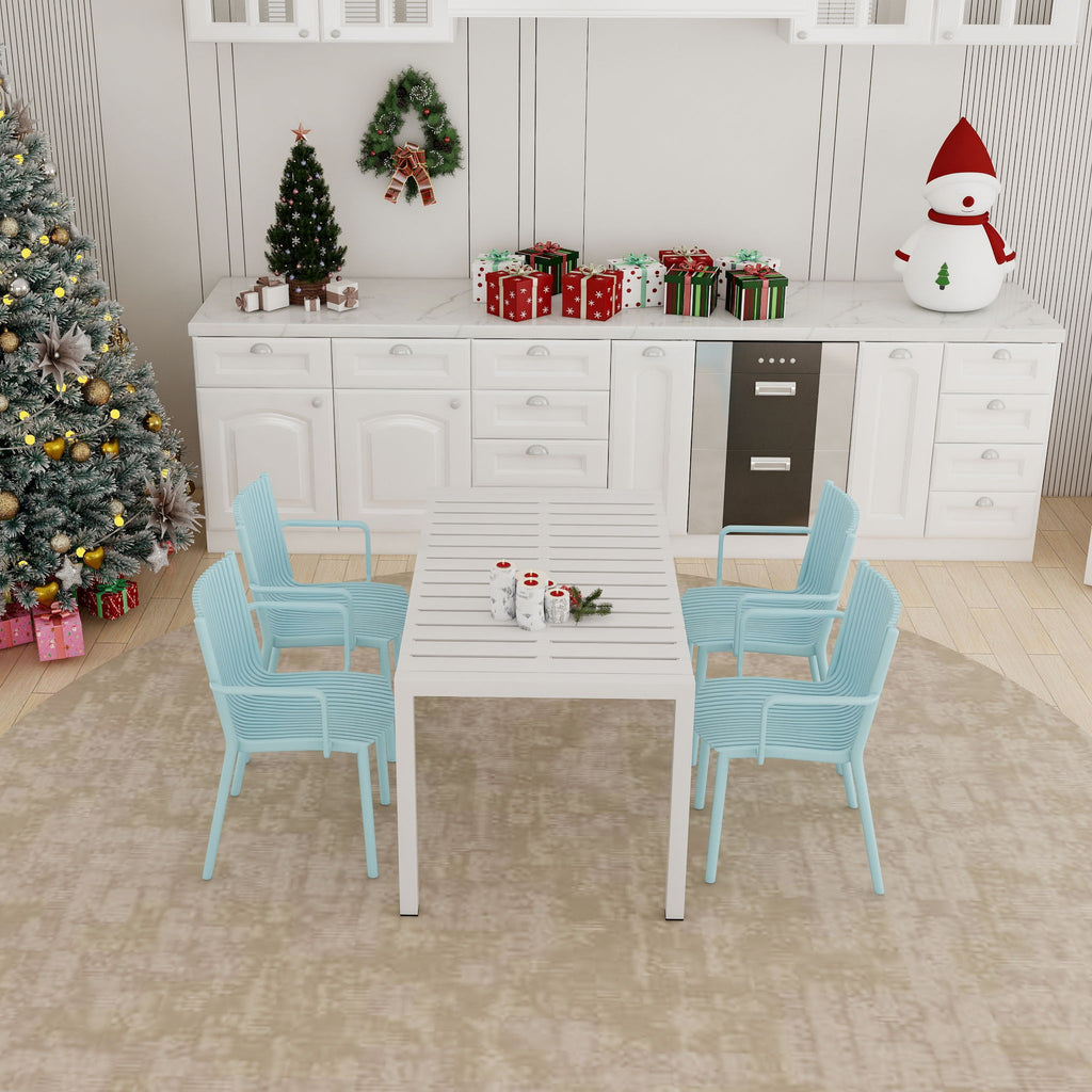 4 Modern Stackable Armchair Matched With Long Table