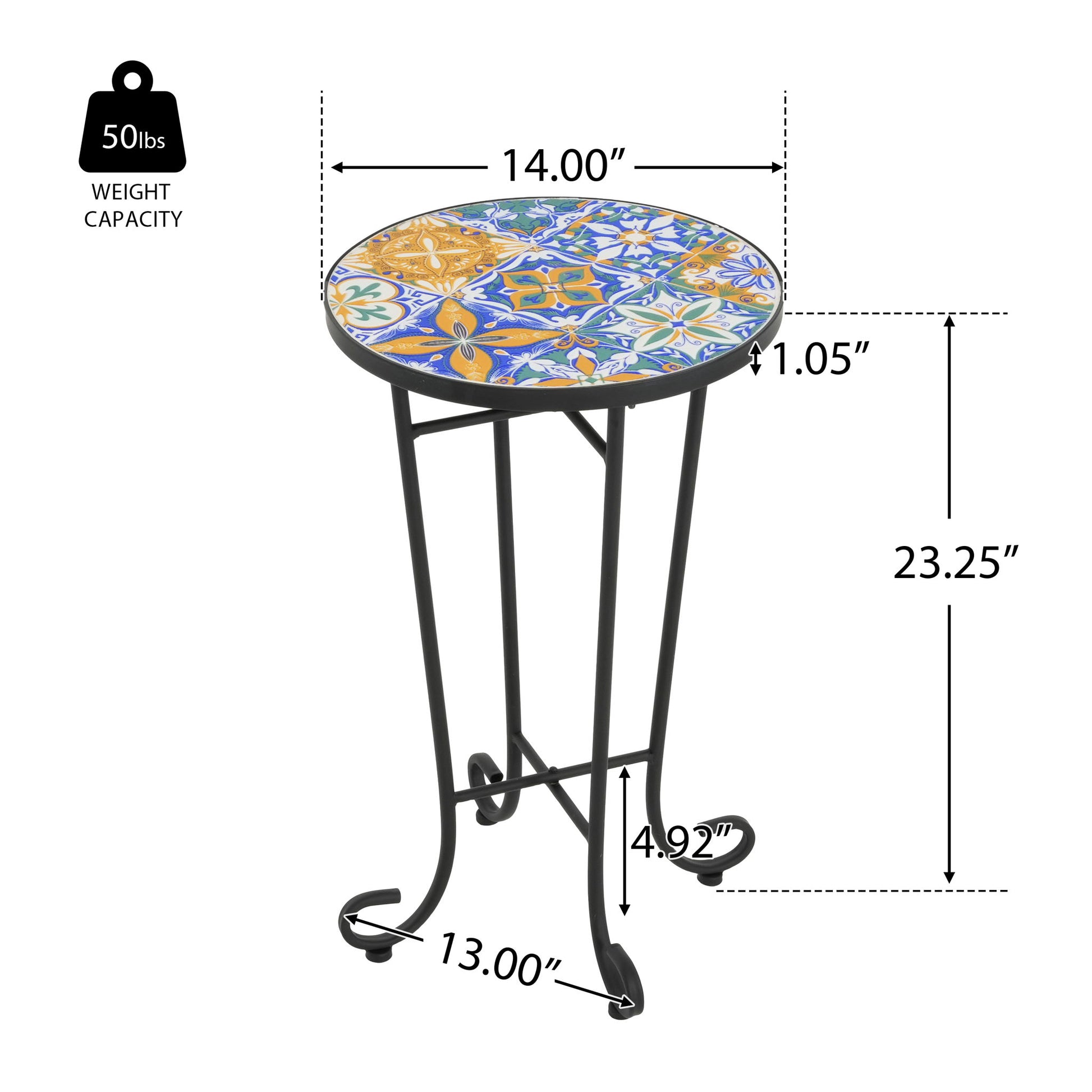 French Country Patio Side Table With Vibrant Tile Top