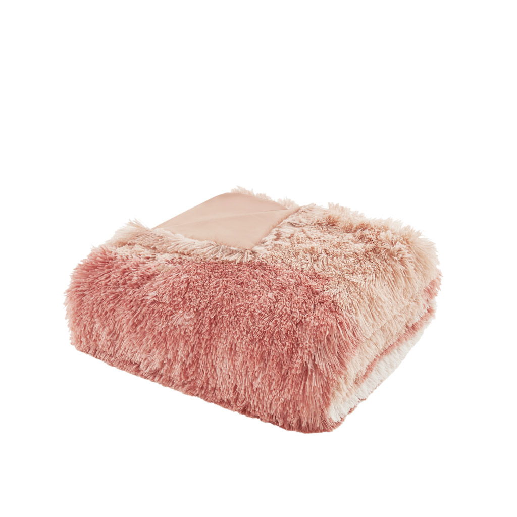 Cassie - Ombre Shaggy Faux Fur Queen Duvet Cover Set - Blush Multi