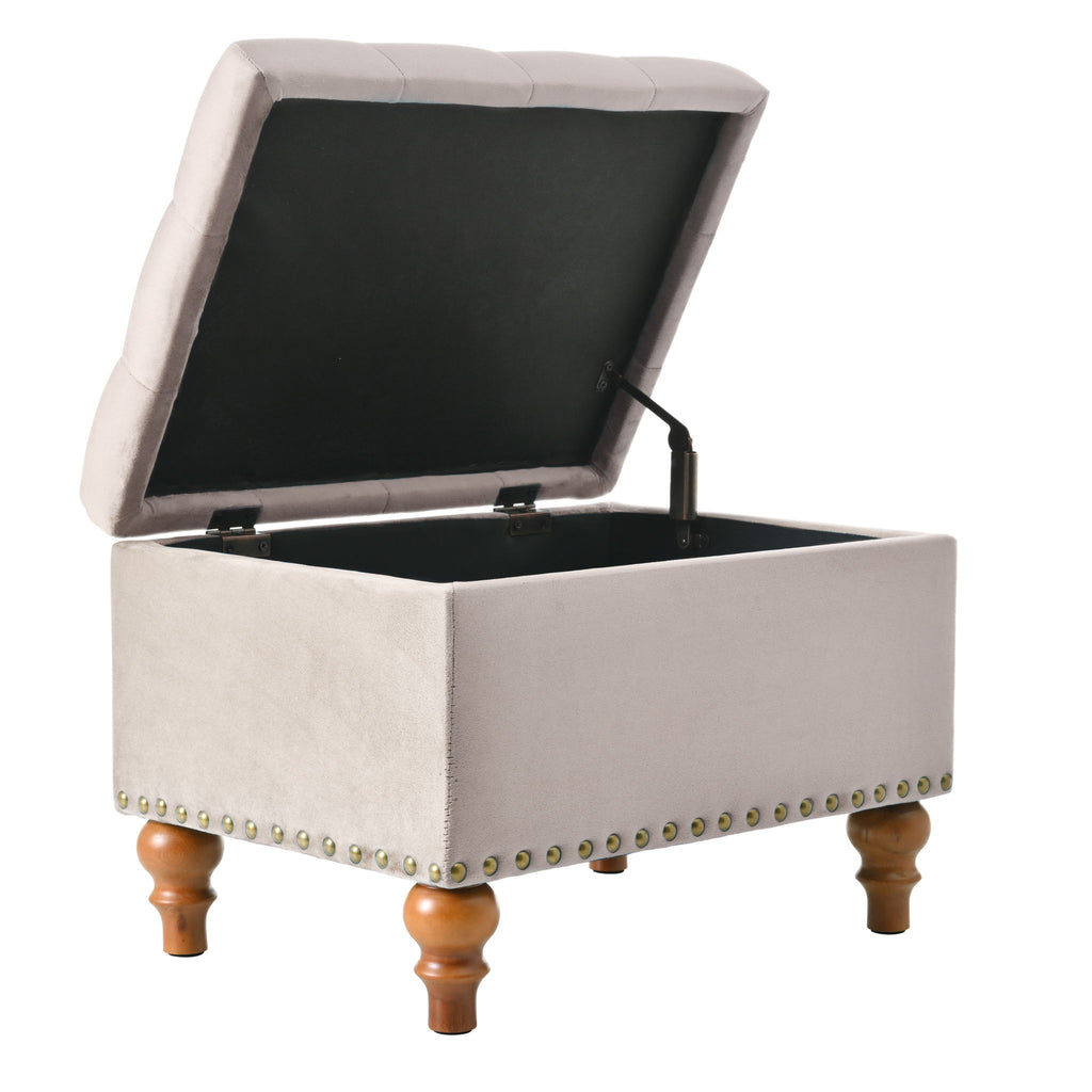 Upholstered Ottoman With Storage And Rivet Trim