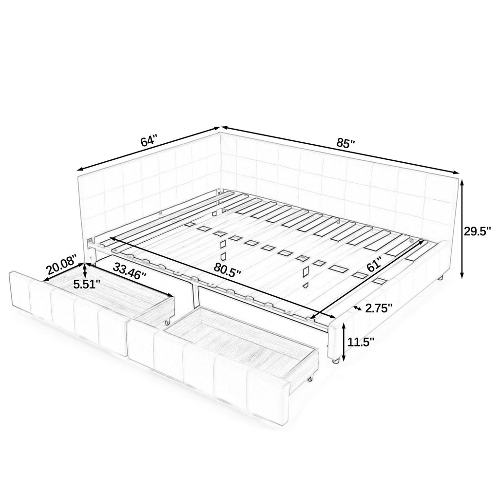 Upholstered Storage Tufted Bed Frame With Backrest And Armrests