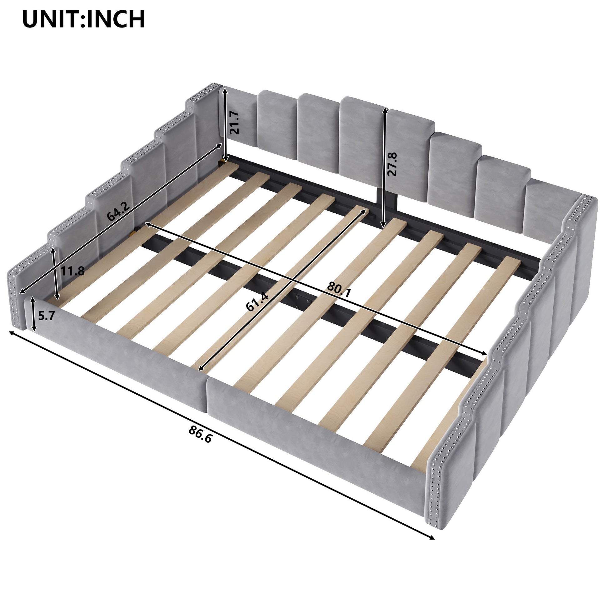 Upholstered Daybed With Nailhead Trim, Platform Bed Frame