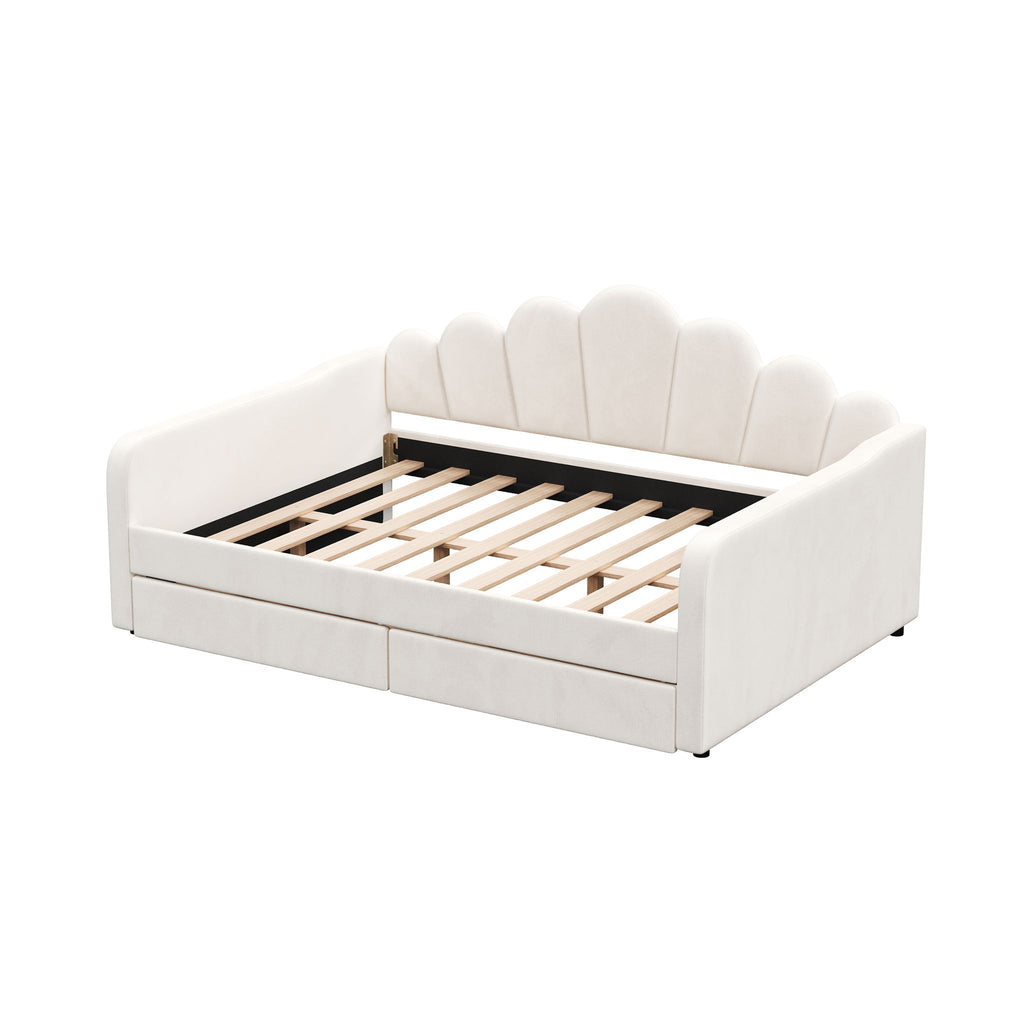 Shell Shaped Upholstered Daybed Frame With Slats