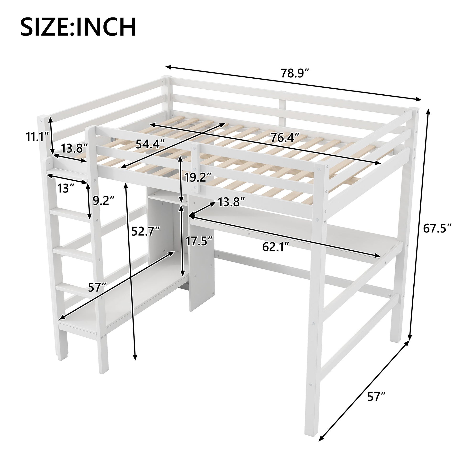 Loft Bed With Built In Desk And Multifunction Shelves