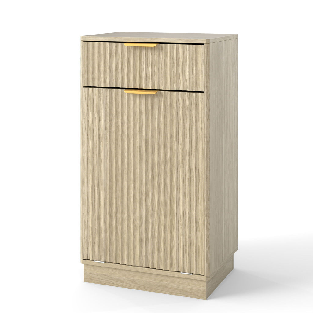 Tilt Out Trash Can Cabinet With Wave Textured Drawer & Pull Out Bin