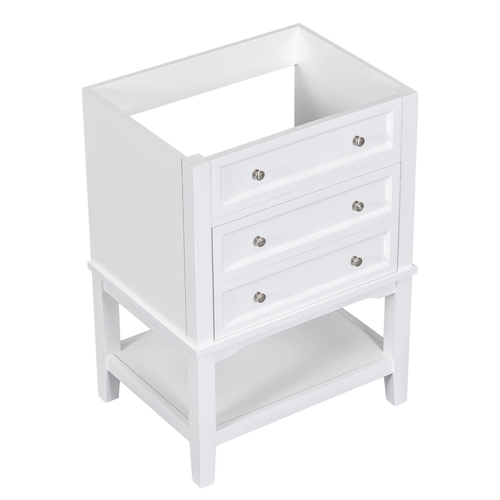 24" Bathroom Vanity Without Sink, Base Only, Storage Cabinet With Drawer And Open Shelf - White