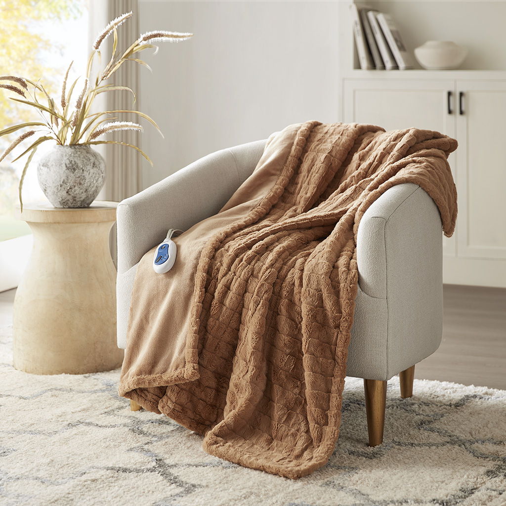 Zuri - Oversized Heated Throw - Brown Texture