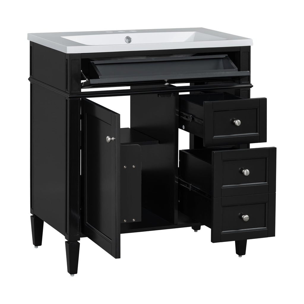 Bathroom Vanity With Top Sink, Storage Cabinet, 2 Drawers, Tip Out Drawer