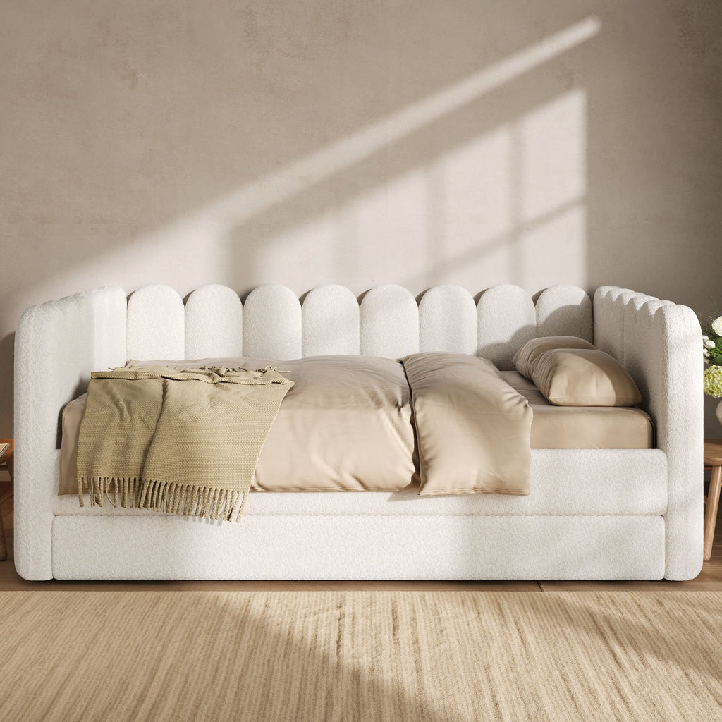 Upholstered Daybed & Curved Ribbed Panel Design