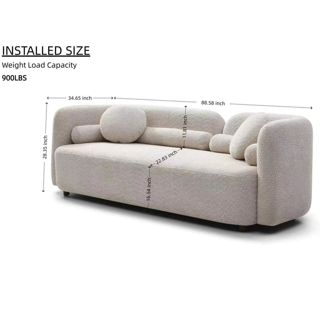 3 Seater Sofa Couch With Throw Pillows For Living Room - Light Beige