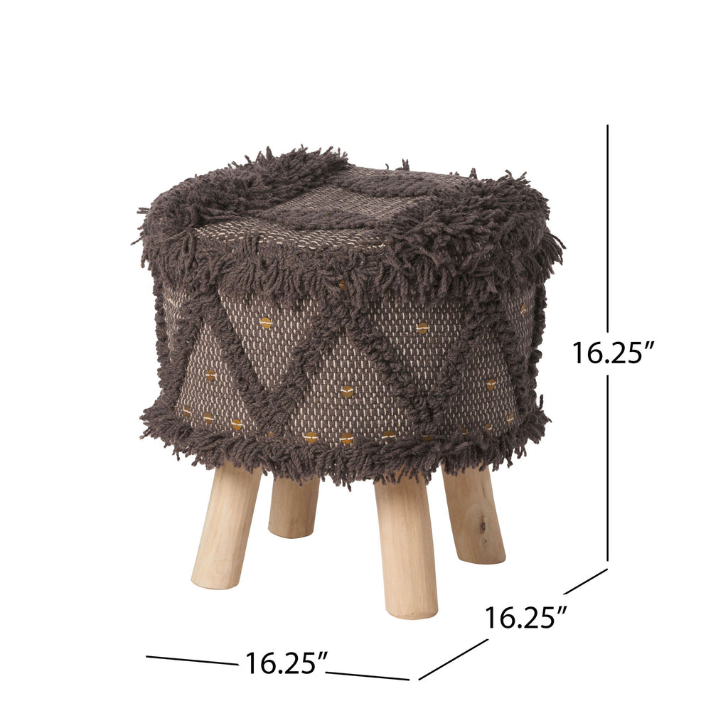 Roja - Handcrafted Wool & Cotton Foot Stool With Eucalyptus Wood Frame - Dark Brown