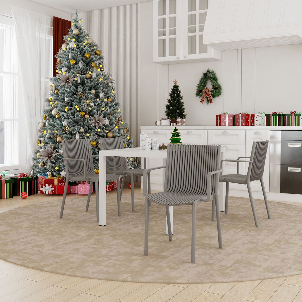 4 Modern Stackable Armchair Matched With Long Table