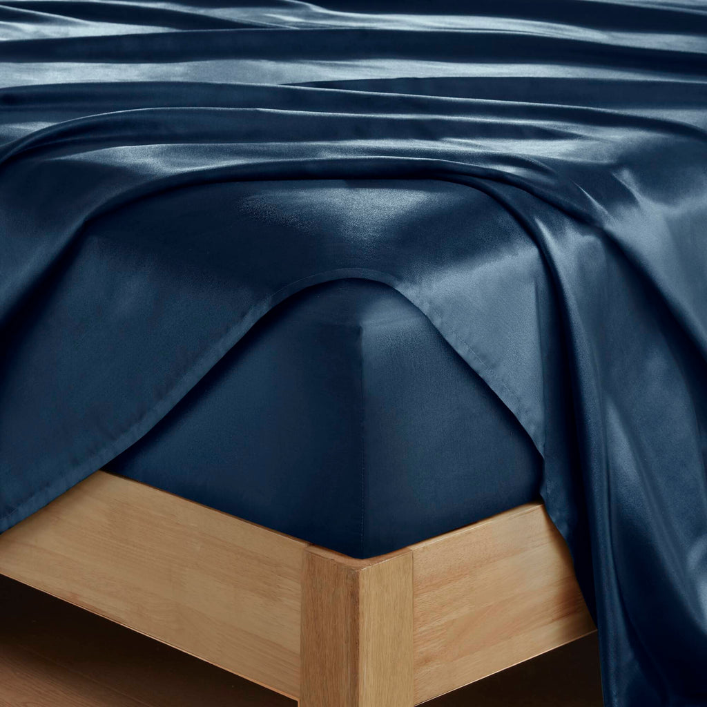 Satin - 6 Piece California King Luxury Sheet Set - Midnight Blue