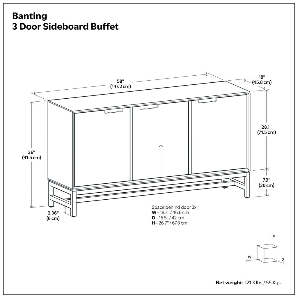 Banting - 3 Door Sideboard Buffet With Adjustable Shelves - Natural Walnut