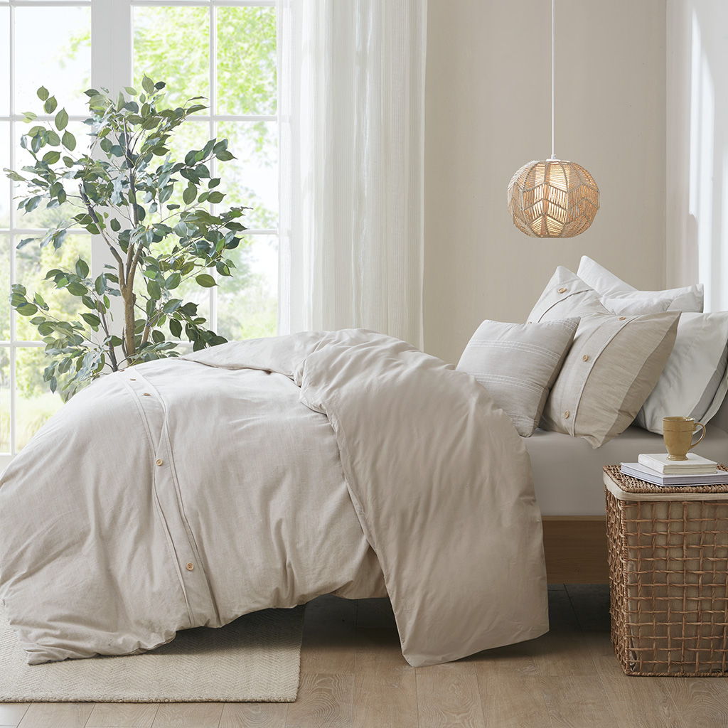 Dover - 5 Piece Organic Oversized Comforter Cover Set W / removable Insert - Natural