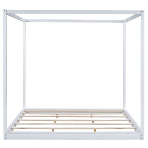 Wood Canopy Platform Bed With Support Legs And Airflow Slats