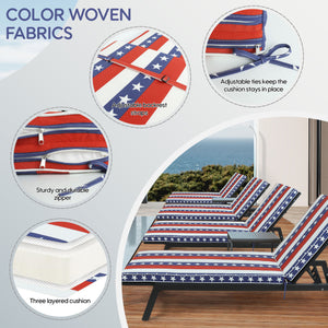 2 Piece Outdoor Chaise Lounge Cushion Set, Replacement Cushions For Patio Furniture, Flag - Red Striped
